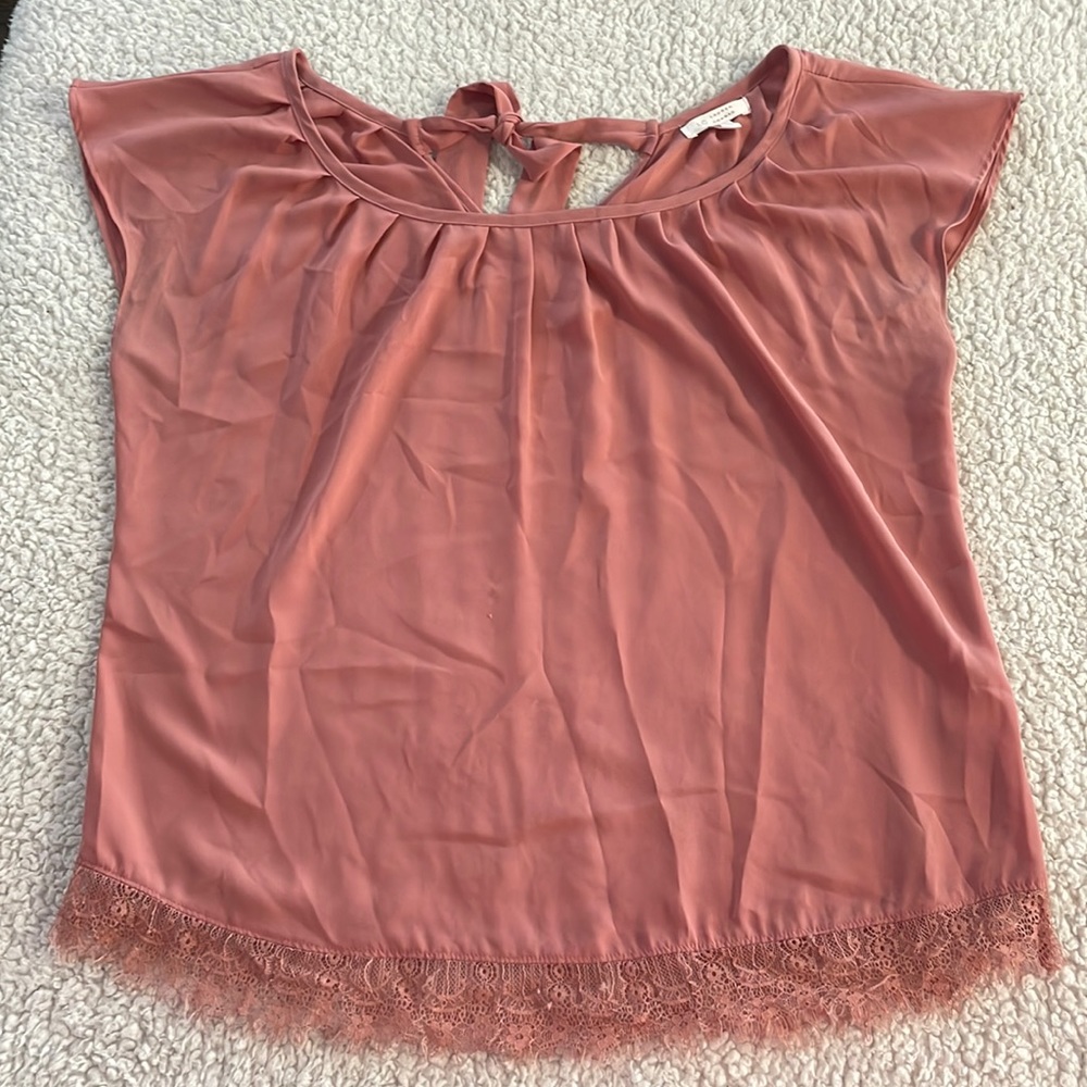 Blush pink blouse with cute tie detail in back